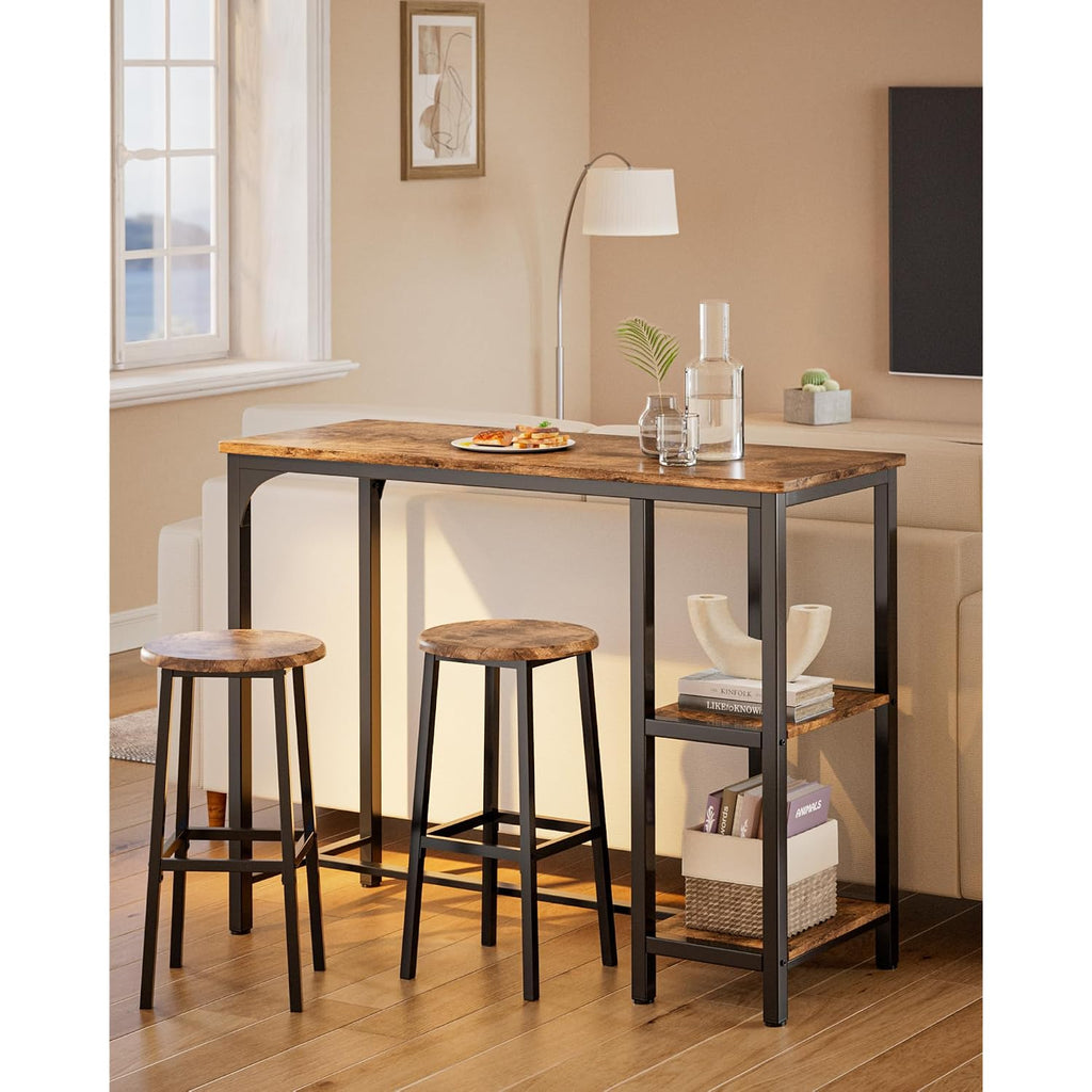 Qsun 3-Piece Bar Table Set For 2 | Bar Height Table With Stools & 2 Storage Shelves, Small Bar Table Set With Glass Rack, Small Kitchen Table For Dining Room