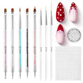 Beetles Nail Art Brushes 8pcs – Crystal Nail Art Tools 5pcs Double-headed Nails Dotting Tool, 3pcs Striping Liner Brushes for Nails with Pearls Bowknot Stickers, DIY Home Salon Manicure Design Tools