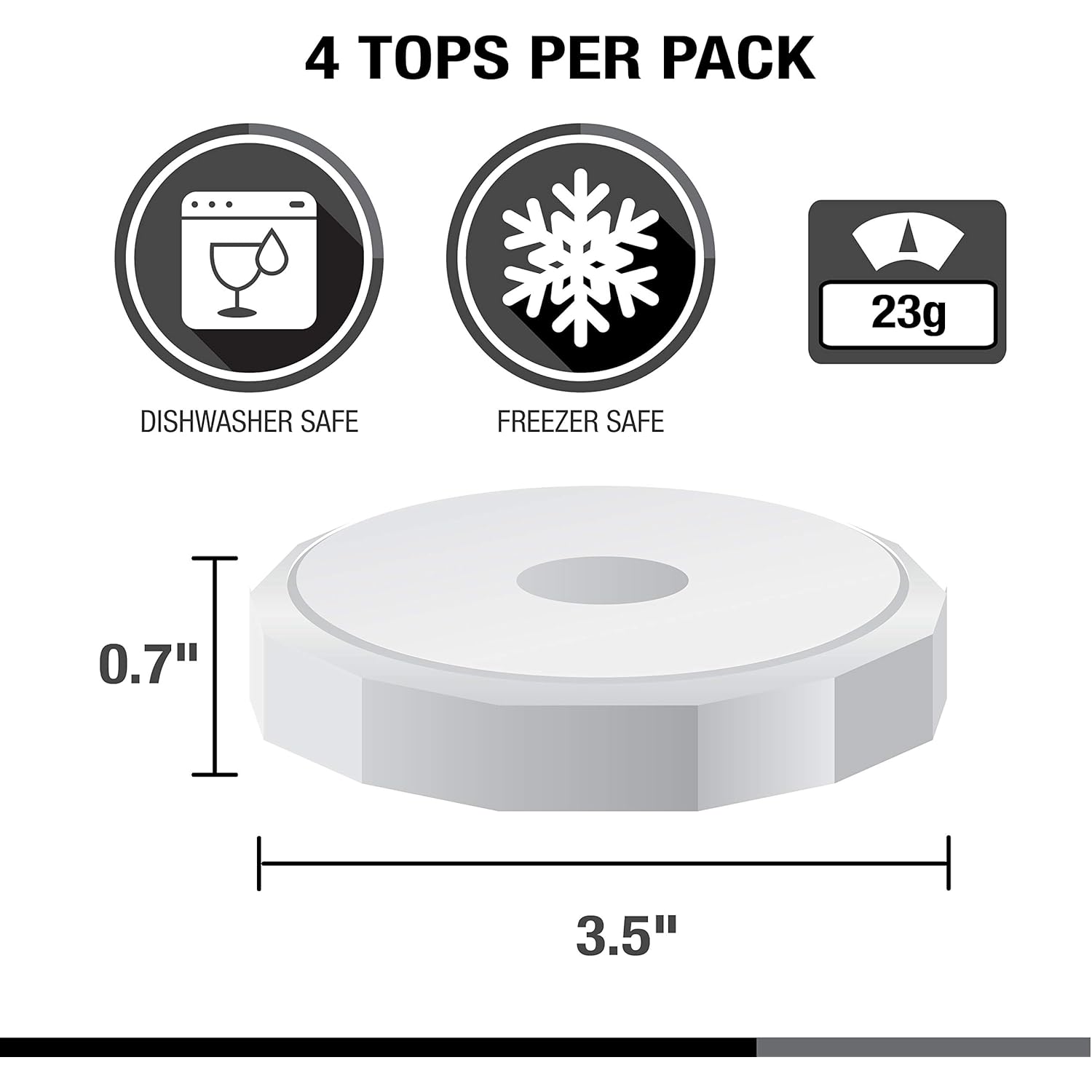 Masontops Tough Tops - Ball Wide Mouth Mason Jar Lids Plastic Leakproof - BPA-Free White Plastic Mason Jar Lids - Reusable Dry Canning Lids fit Ball Jars (Ball Mason Jars not included)