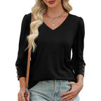 Xieerduo Womens 3/4 Sleeve Tops With Buttons V-Neck Summer Outfits Casual Blouses Shirts Beach Vacation Fall Clothes 2026