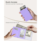 Rfid Wallet Women - Small Slim Trifold Leather Wallet With Metal Pop Up Card Holder, 2026 Trendy Lavender Purple, Holds 11 Cards 10+ Bills, Id Window Cash Slot, Gift For Her