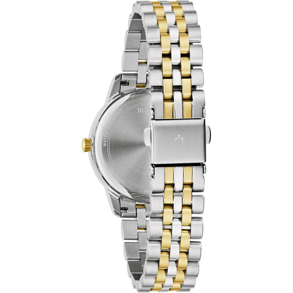 Bulova Ladies Classic 3-Hand Diamond Quartz Two Tone Stainless Steel Watch, Blue Dial Style:98P233