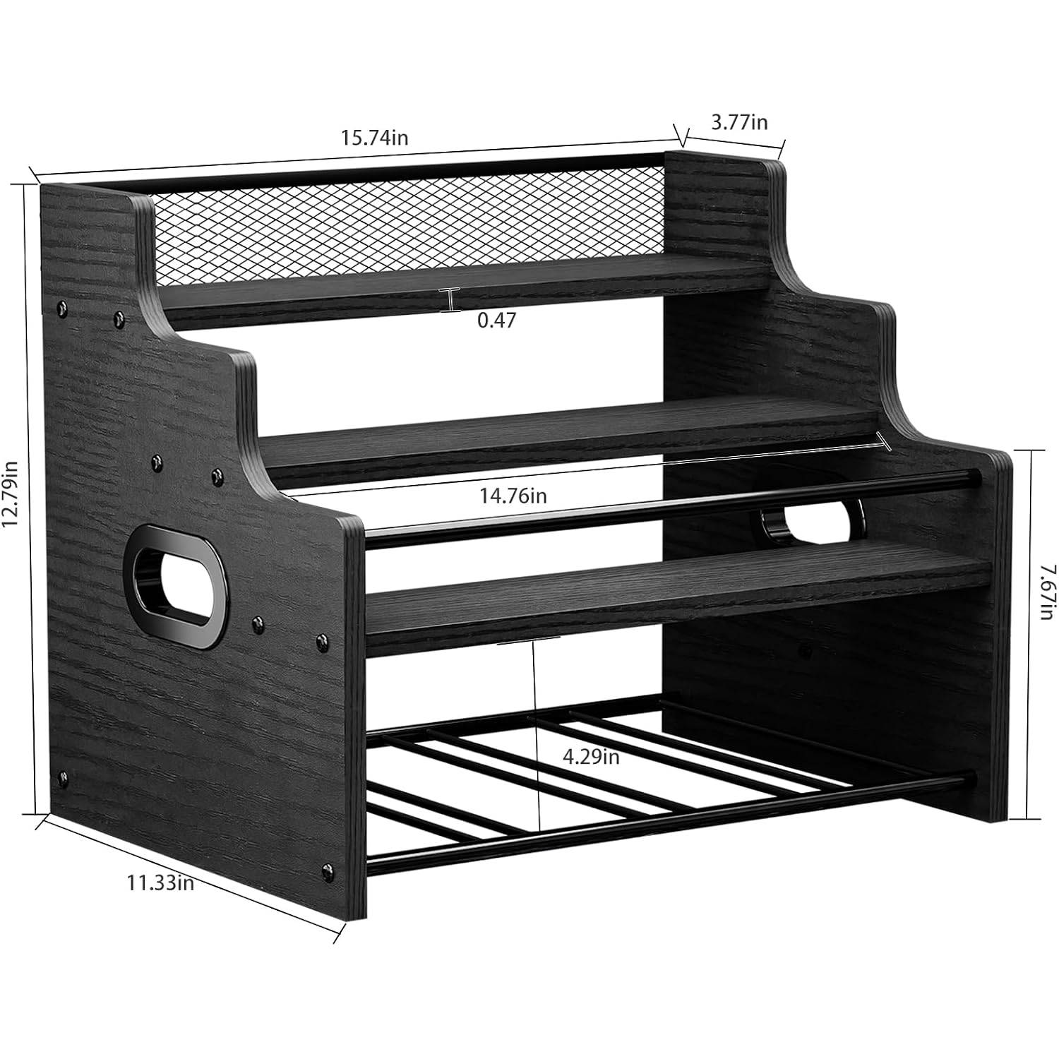 Klm 4-Tier Wood Display Shelf, Black Modern Bottle Organizer, Countertop Bar Stand For Liquor, Coffee Syrup, (Black)