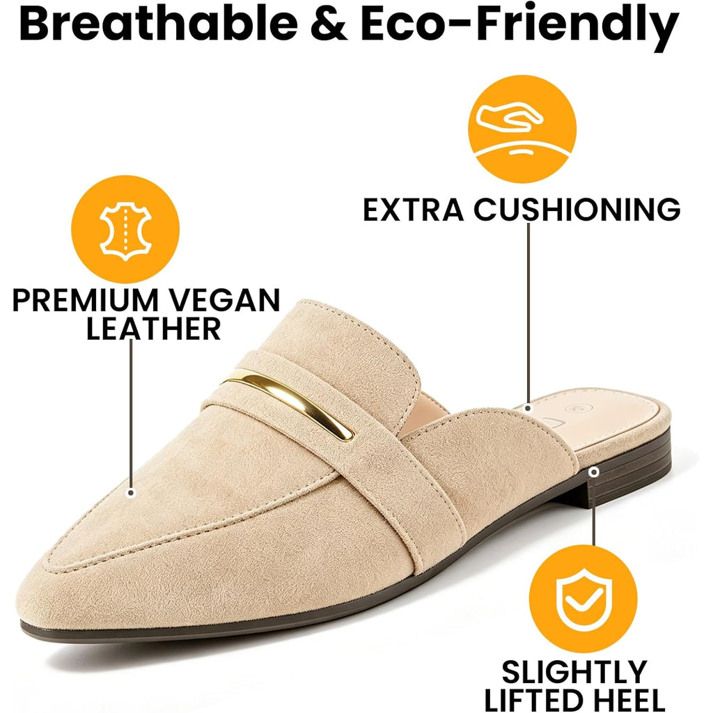 Musshoe Mules For Women - Suede Slip On Backless Loafers With Cushioned Insole And Non-Slip Sole, Pointed Toe Flats For Office Work Business Casual