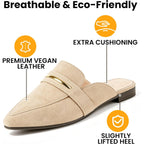 Musshoe Mules For Women - Suede Slip On Backless Loafers With Cushioned Insole And Non-Slip Sole, Pointed Toe Flats For Office Work Business Casual