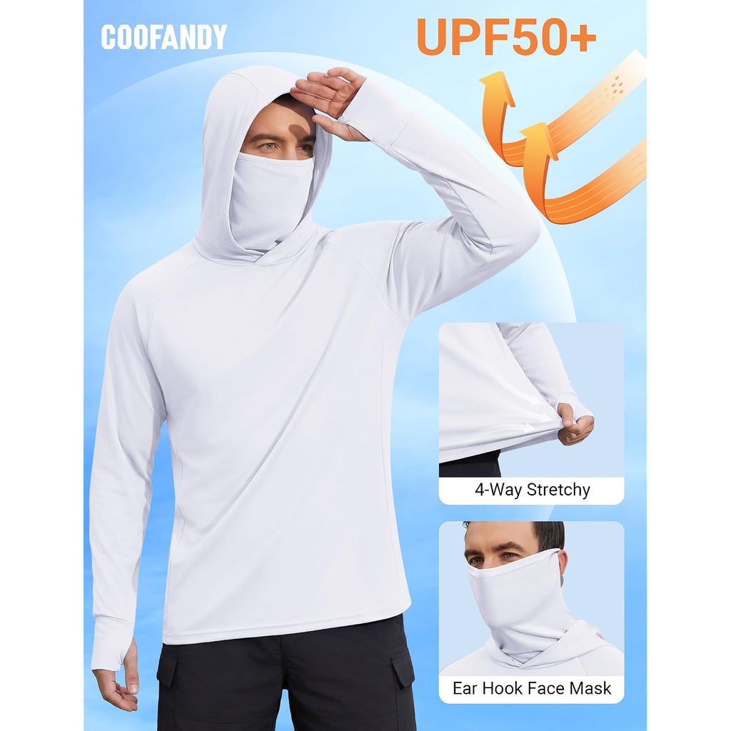 Coofandy Mens Upf 50+ Sun Protection Hoodie With Mask Lightweight Long Sleeve Spf Fishing Shirts Uv Hiking Running Rash Guard