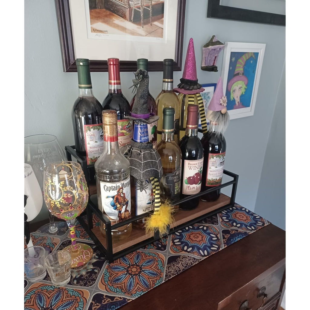 Thygiftree Liquor Bottle Display Shelf, 2 Tier Coffee Syrup Rack Organizer & Bar Shelf Stand For Liquor, Whiskey, Olive Oil, Kitchen Counter & Home Bar Storage