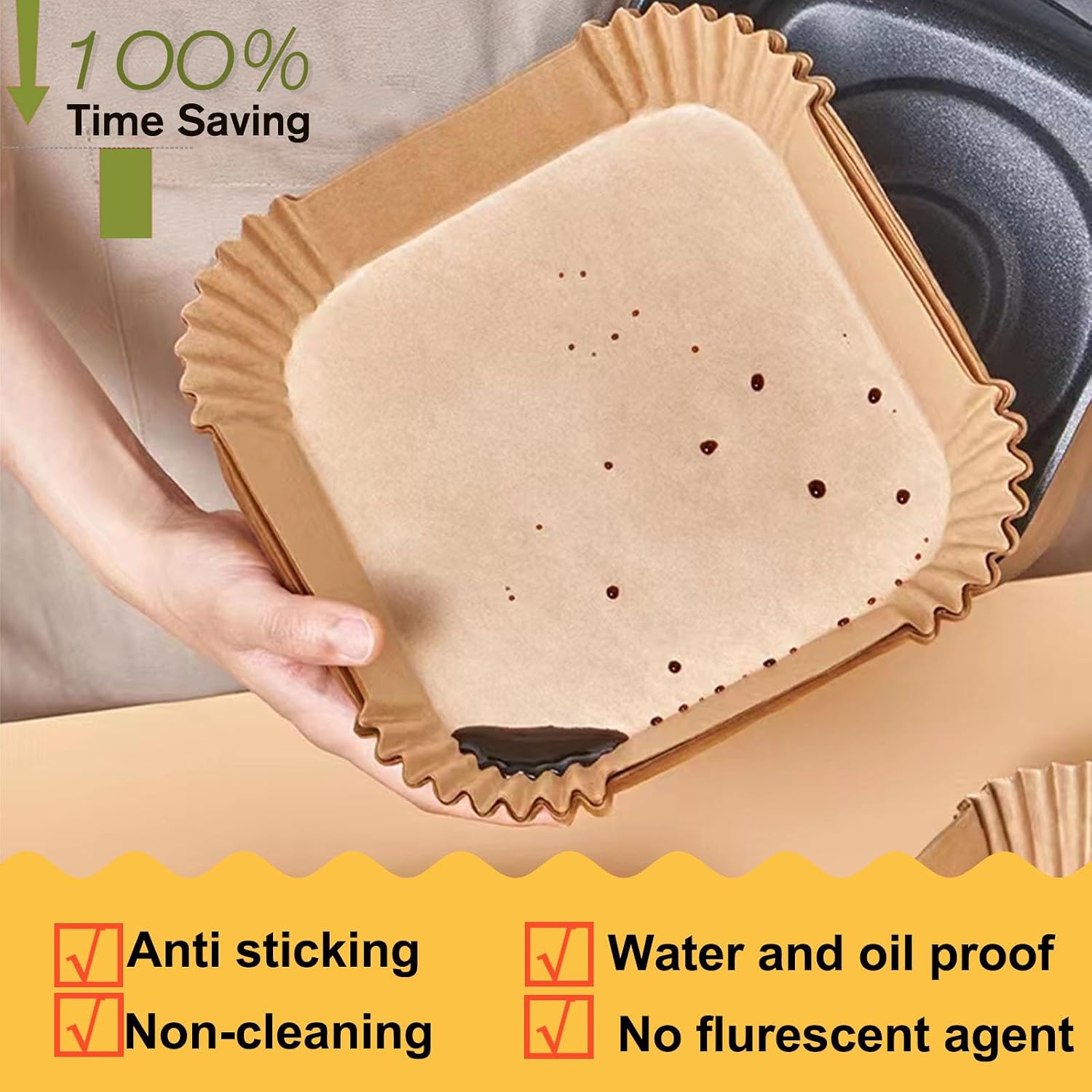 Large Air Fryer Disposable Paper Liners Square 9 Inch, 125 Pcs Parchment Paper Liner For 5-8Qt Air Fryer, Oil-Proof, Water-Proof, Parchment Baking Paper For Baking Roasting Microwave