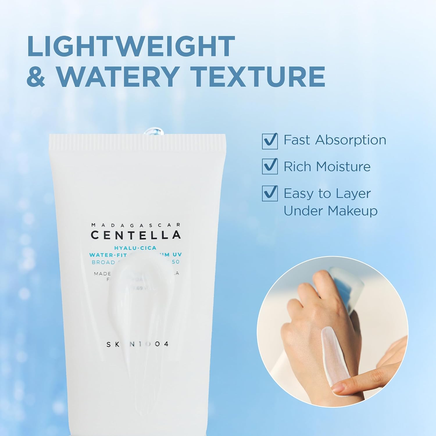 Skin1004 Centella Hyalu-Cica Water-Fit Sun Serum Uv, Korean Sunscreen Spf 50, Centella Sunscreen, Travel Essentials, Sunscreen With Hyaluronic Acid, No White Cast, Korean Skin Care, 1.69 Fl.Oz / 50Ml