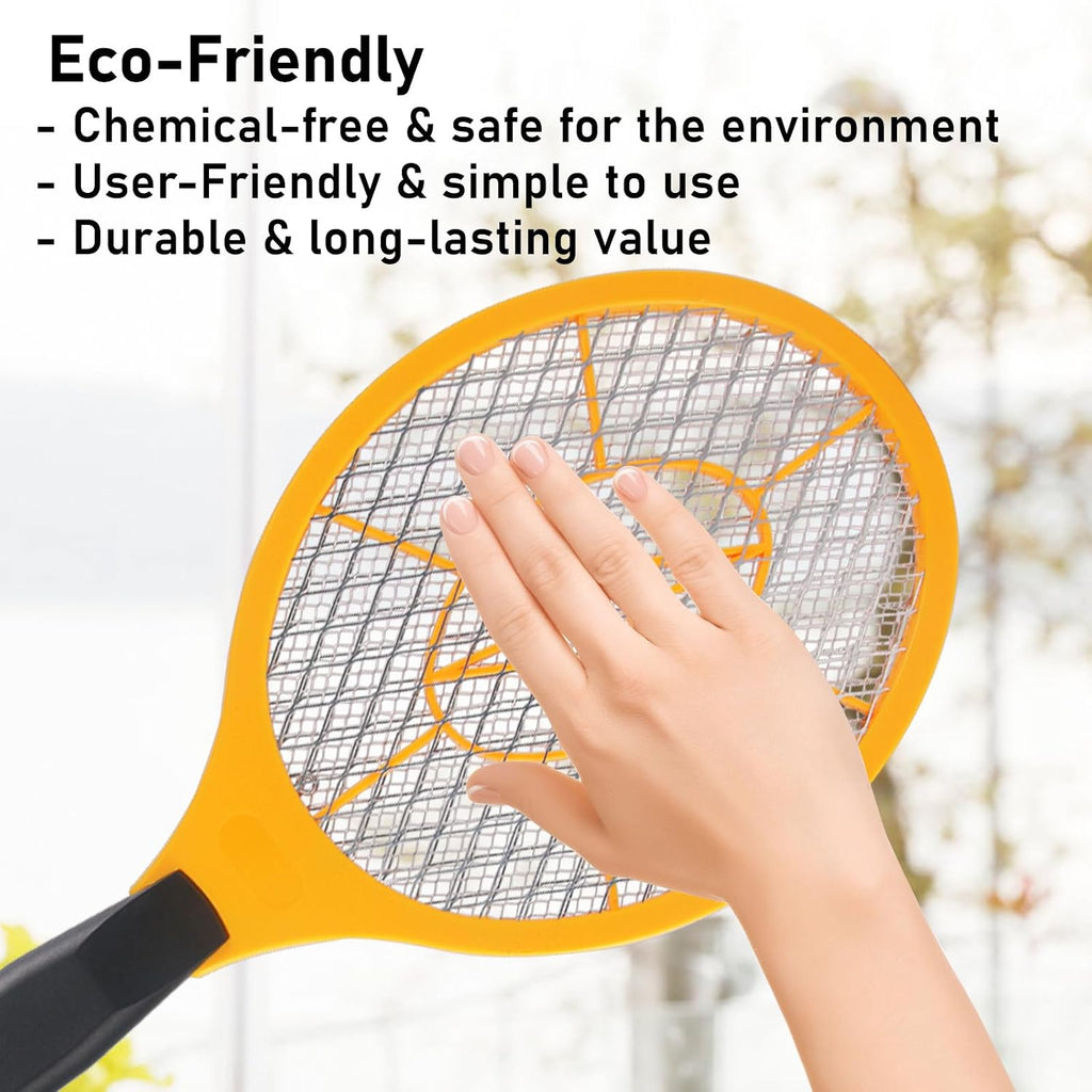 Electric Fly Swatter Handheld Bug Zapper - Indoor Outdoor Zapping Racket For Pest Mosquito & Flies - Battery Powered Safe To Touch With 3-Layer Safety Mesh, Standard Size, Pack Of 2