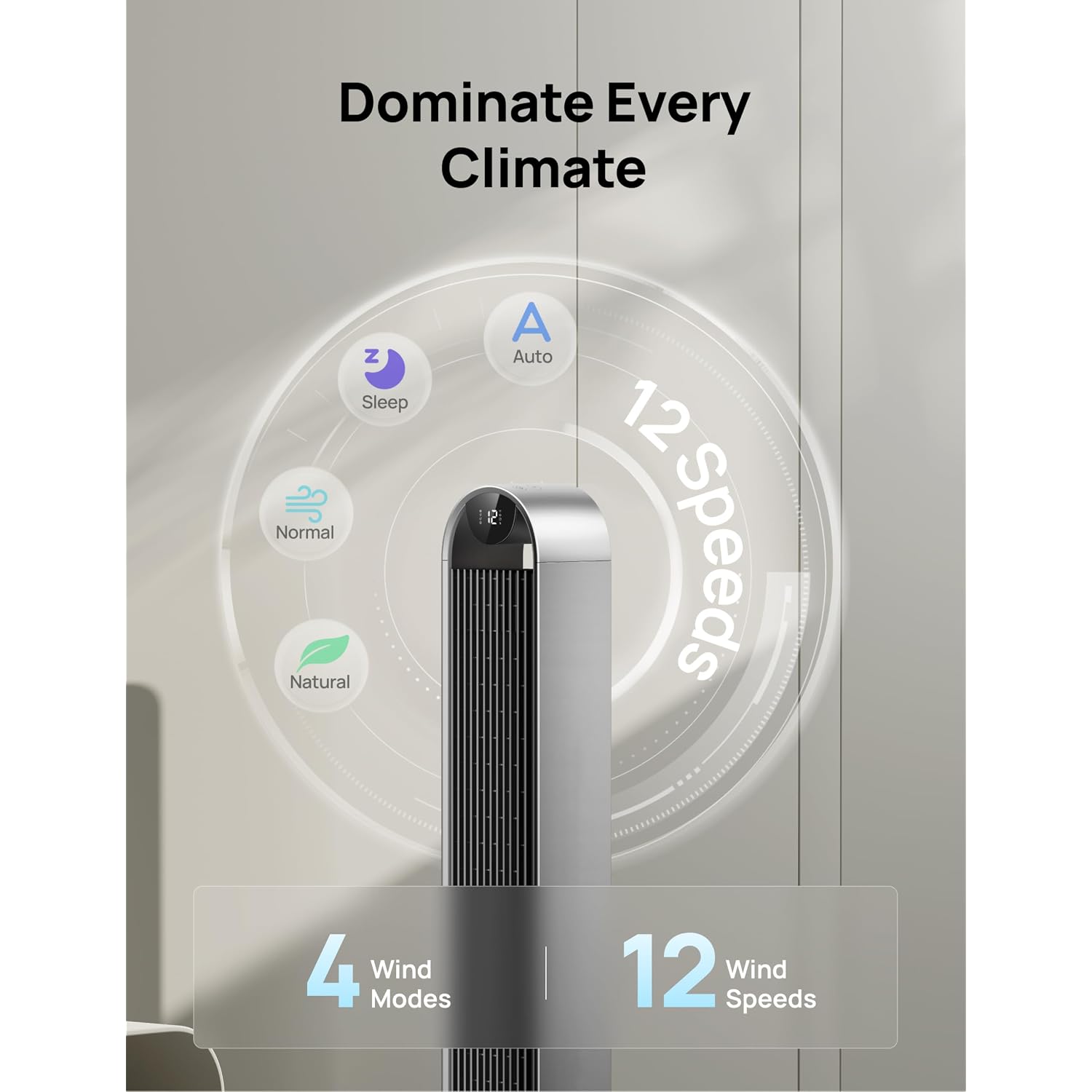 Dreo Smart Tower Fan For Bedroom, 120° Oscillating Fan, 20Db Quiet Dc Motor | 28Ft/S Airflow, 12 Speeds, 4 Modes Bladeless Standing Fan, 12H Timer Cooling Fan For Home, Living Room, App & Alexa Control