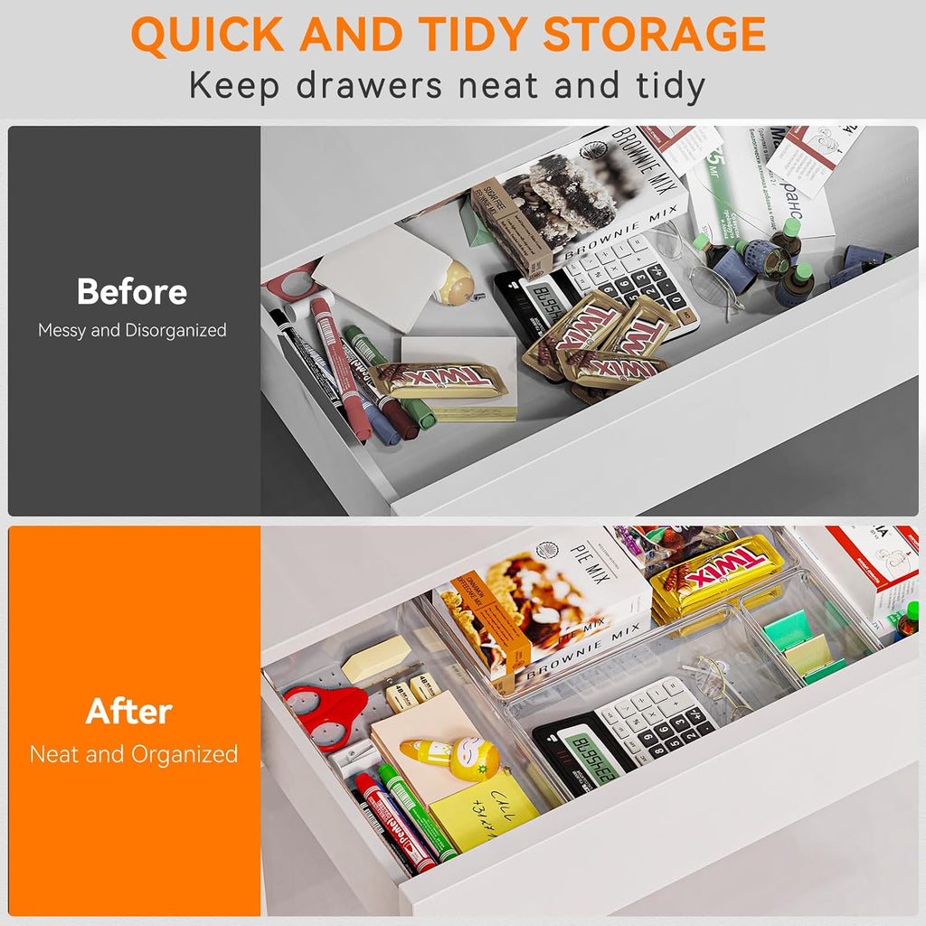 6 Pack Large Clear Plastic Drawer Organizer Trays, Acrylic Kitchen Drawer Organization And Storage Dividers, Non-Slip Storage Bins For Makeup, Kitchen Utensils, Bathroom, Jewelries And Office Desk