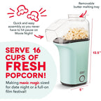 Dash Fresh Pop Popcorn Maker - Oil-Free, Air Popcorn Popper - With Measuring Cup & Recipe Guide - Perfect For Movie Nights - 16 Cups, Aqua