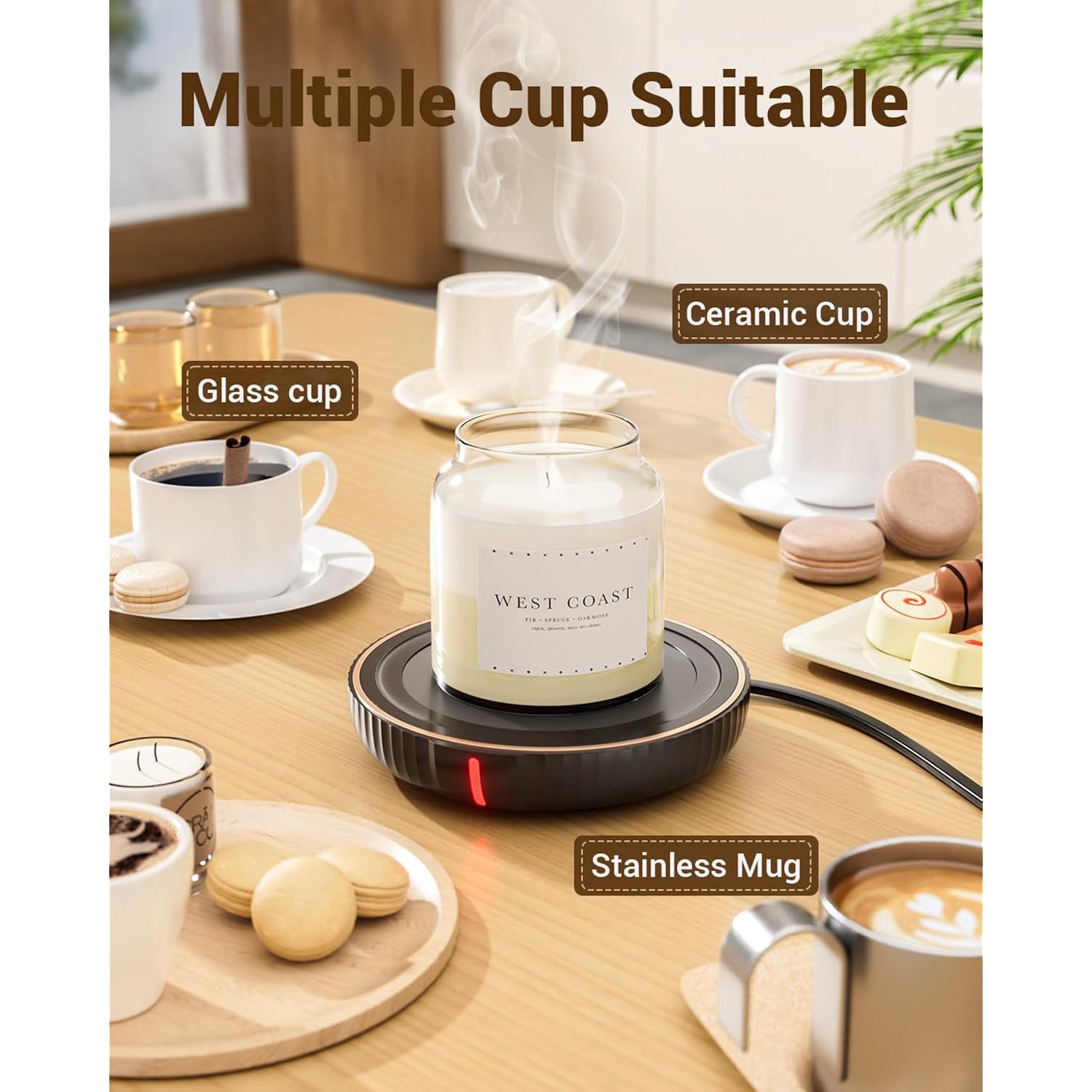 HouseGem Large Candle Warmer Plate - Coffee Cup Mug Warmer for Desk, Candle Melter, Electric Mug Heater for Beverages, Milk & Tea, Coffee Accessories Ideal Gifts Keep Cup Warm (Black)
