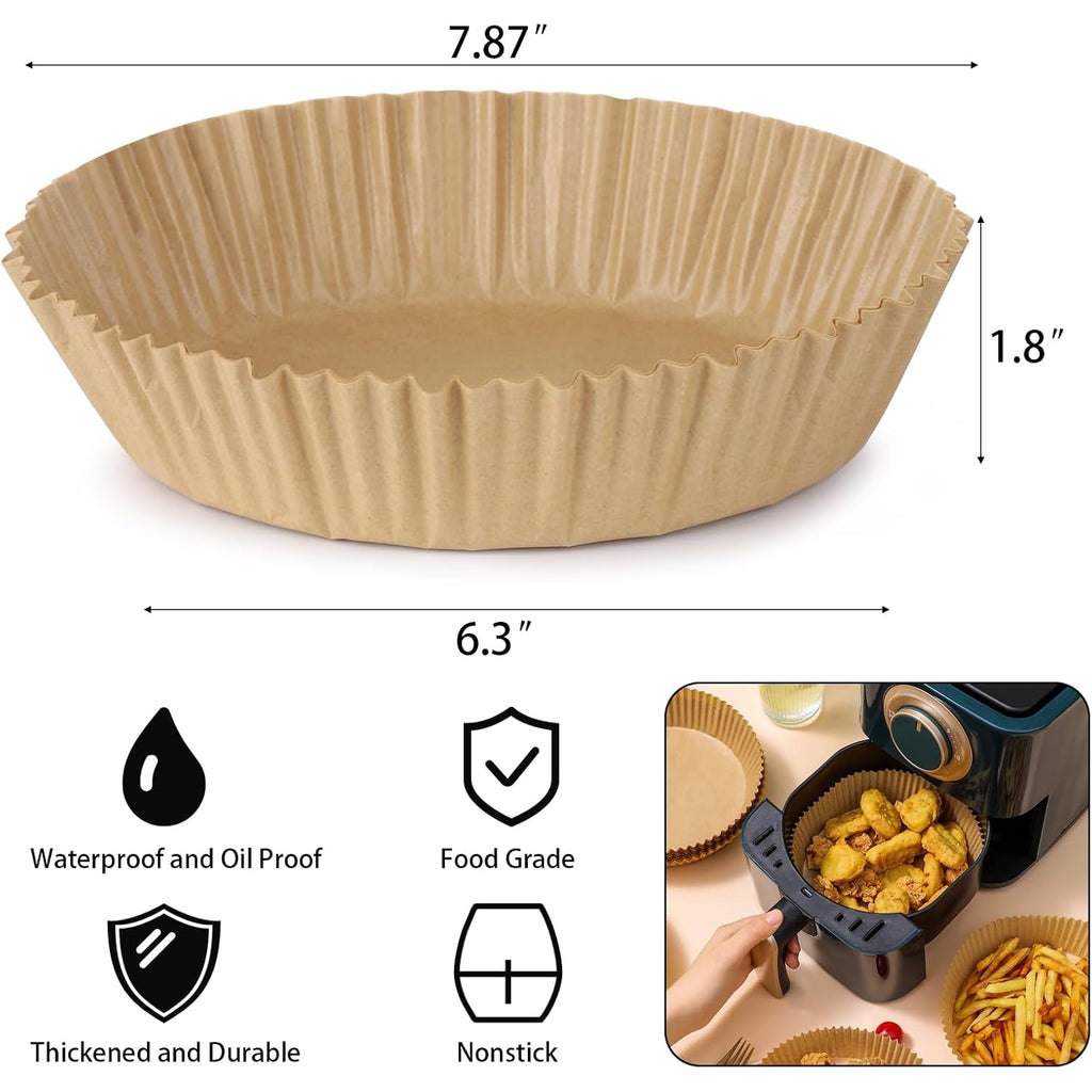 200Pcs Air Fryer Disposable Paper Liner, Round Non-Stick Air Fryer Liners Parchment Paper For Baking Roasting Microwave Oven (6.3 Inch)