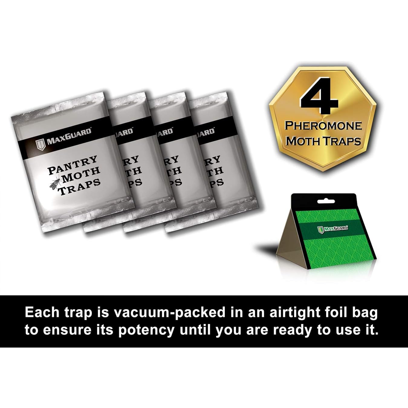 Maxguard Pantry Moth Traps (4 Traps Trial Pack) Extra Strength Pheromones | Non-Toxic Sticky Glue Trap For Food And Cupboard Moths In Your Kitchen | Trap And Kill Seed Grain Flour Meal Moths |