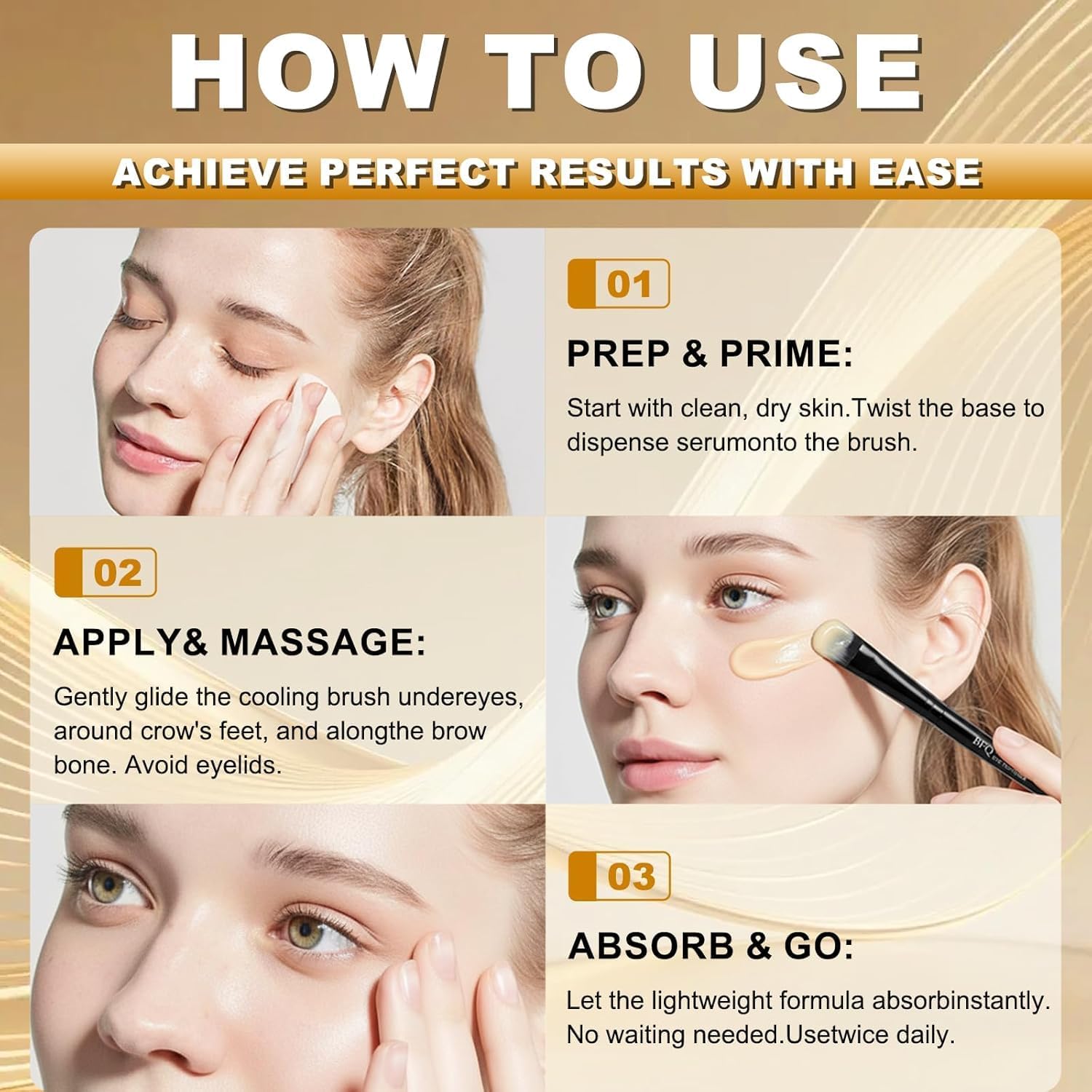 Instant Eye Tightening Cream - Targets Fine Lines & Wrinkles, With Applicator Brush, Firming Formula For Mature Skin