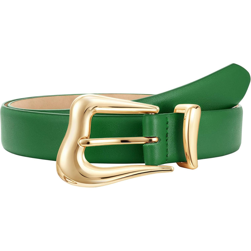 TRIWORKS Women Leather Belt with Gold Buckle Fashion Ladies Leather Waist Belt for Jeans Pants