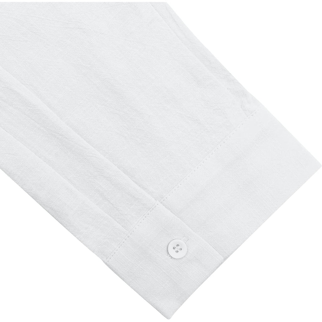 Jekaoyi Button Down Linen Shirts For Men Casual Long Sleeve Regular Fit Cotton Beach Shirts With Pocket
