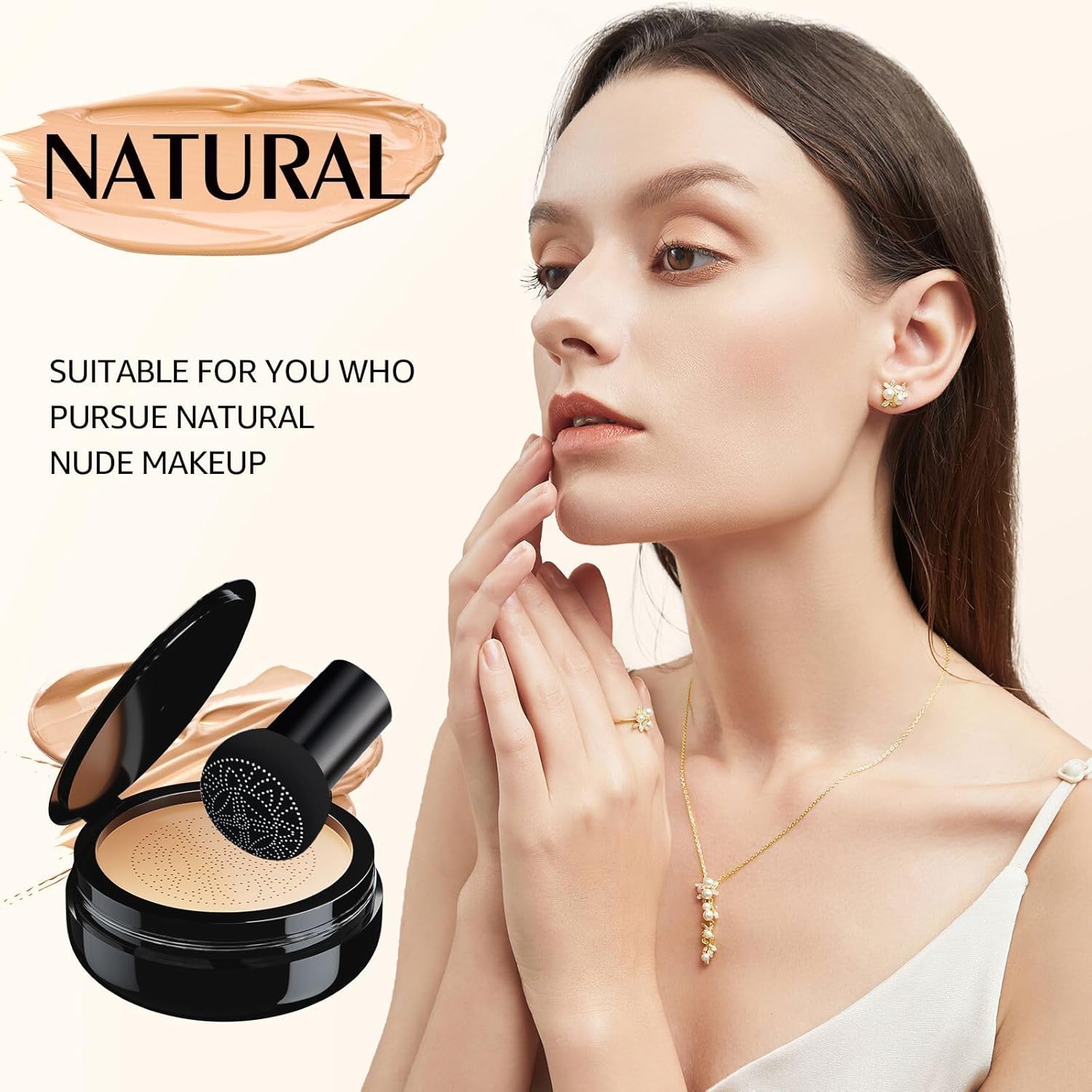 Cushion Foundation Concealer for Older Women, Face Makeup Powder Foundation for Mature Skin, CC Cream Tattoo Cover up Easily Create A Lightweight Natural-looking Base, Natural Color