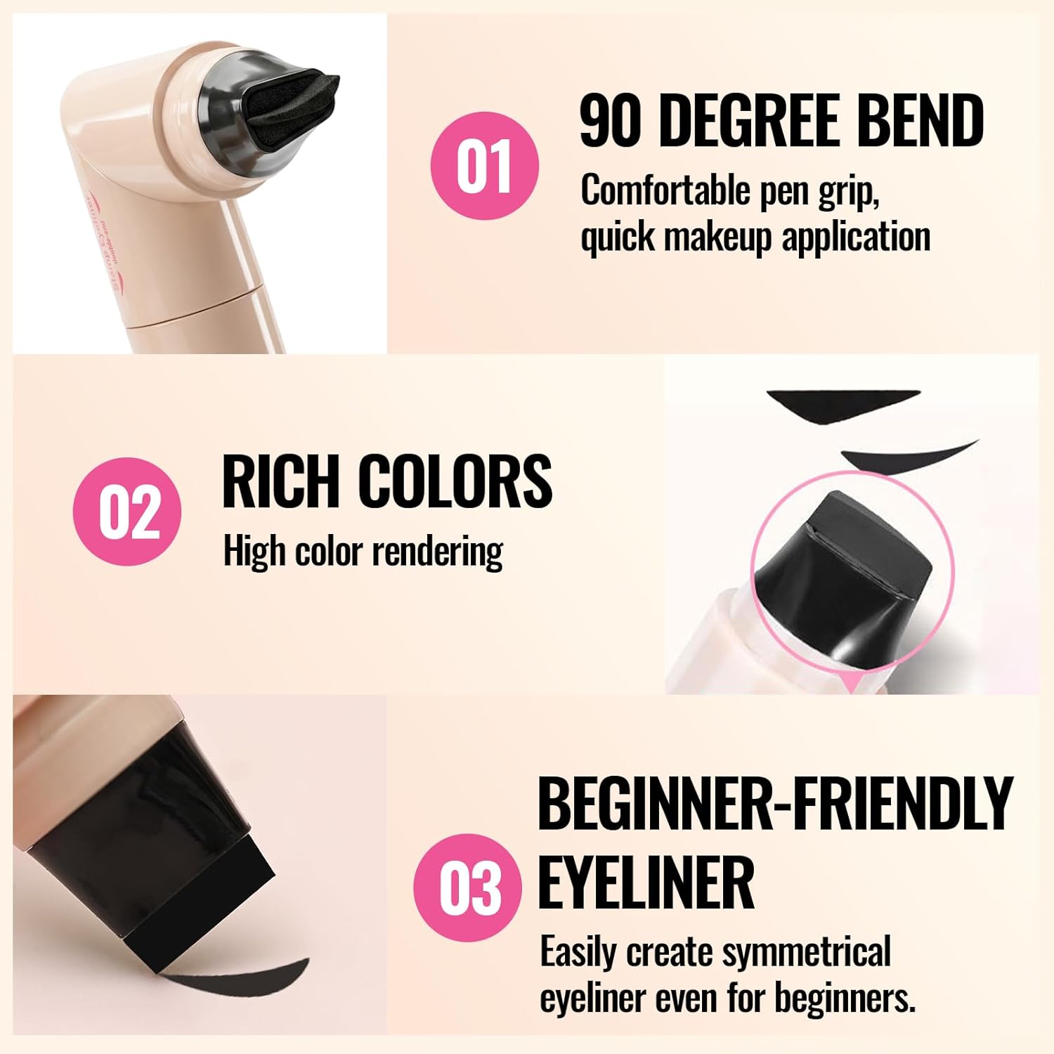 Erinde Winged Eyeliner Stamp Pen, Dual-Ended Eyeliner Stamp Wingliner, L/R Symmetry Cat Eye Makeup Tool, Quick-Dry, Long-Lasting, Smudge-Proof Rotating Eye Liner Stamp for Beginners, Black