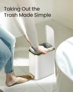 Cesun Small Bathroom Trash Can With Lid Soft Close, 5 Liter/1.3 Gallon Stainless Steel Garbage Can With Removable Inner Bucket, Step Pedal, Slim Waste Basket For Toilet, Office, Bedroom (White&Gold)