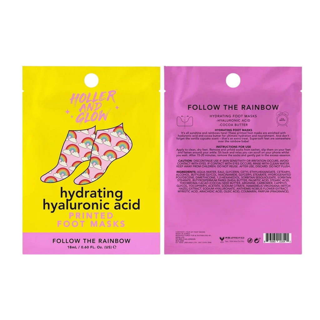 Holler And Glow Printed Foot Mask Variety Pack, Masks For Dry Cracked Feet, Peach & Vanilla Scented, Infused With Hyaluronic Acid, Hydrating Foot Care Treatment, Moisturizing Socks, 6 Piece Set