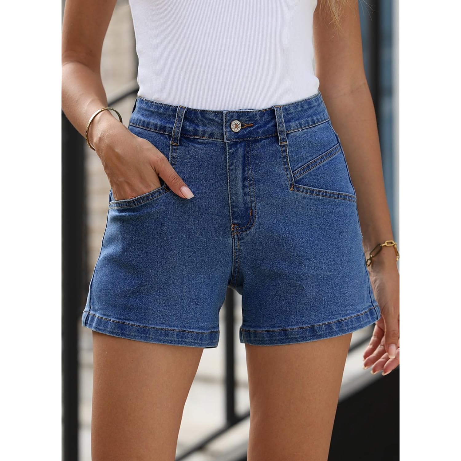 Women's Jean Shorts High Waisted Stretchy Summer Denim Shorts with Pockets
