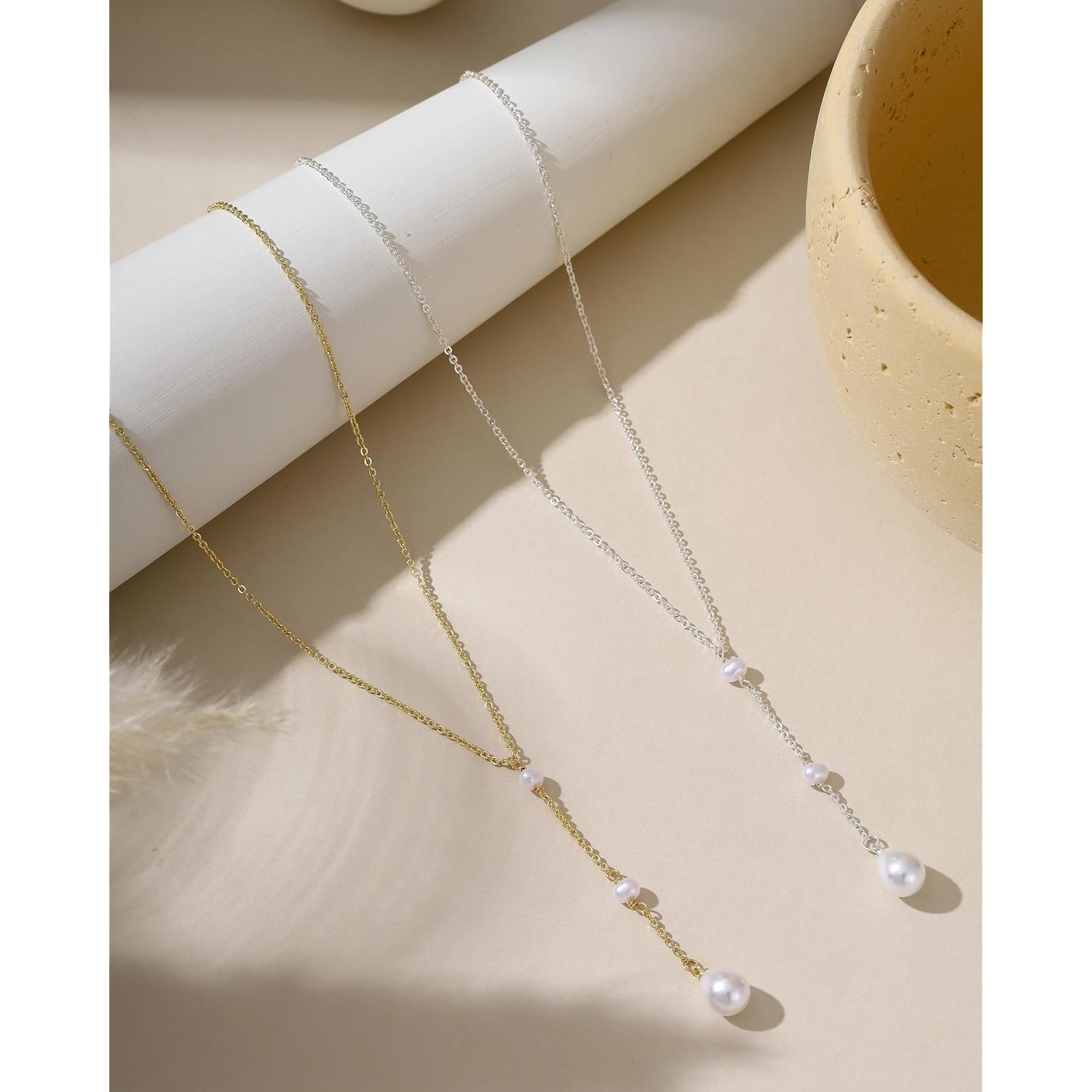 Pearl Necklaces for Women Trendy 14k Gold Plated Cubic Zirconia Pearl Pendant Necklace Valentines Day Wedding Birthday Mother's Day Gifts Dainty Gold Necklace for Women