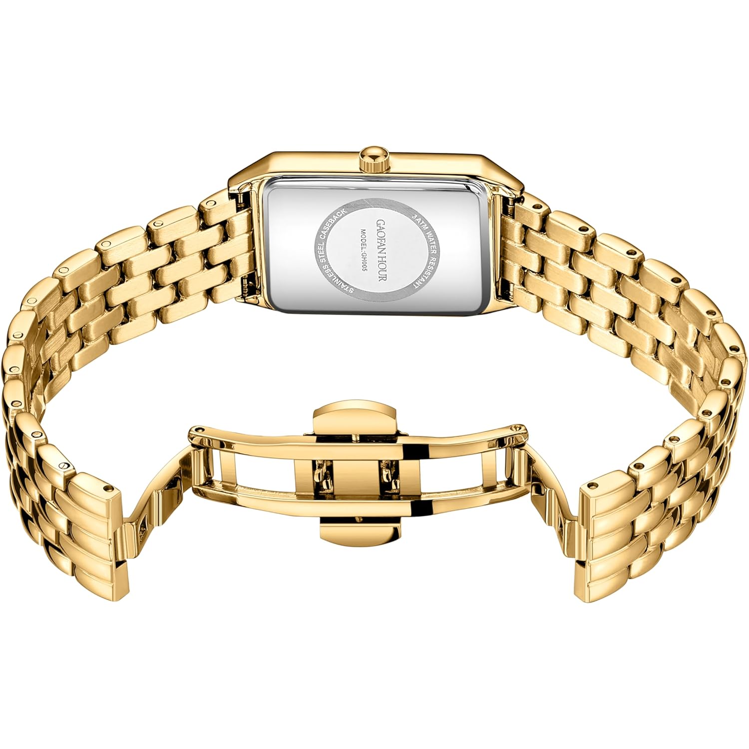 Gold Watches for Women with Vintage Rectangular Case,White Roman Dial,Stainless Steel Band,Adjustment Tool Included,Water Resistant