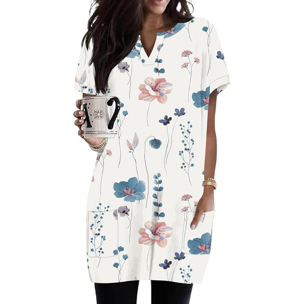 Womens Tunics or Tops to Wear with Leggings Short Sleeve V Neck Long T-Shirts with Pockets 2026 Spring Shirts