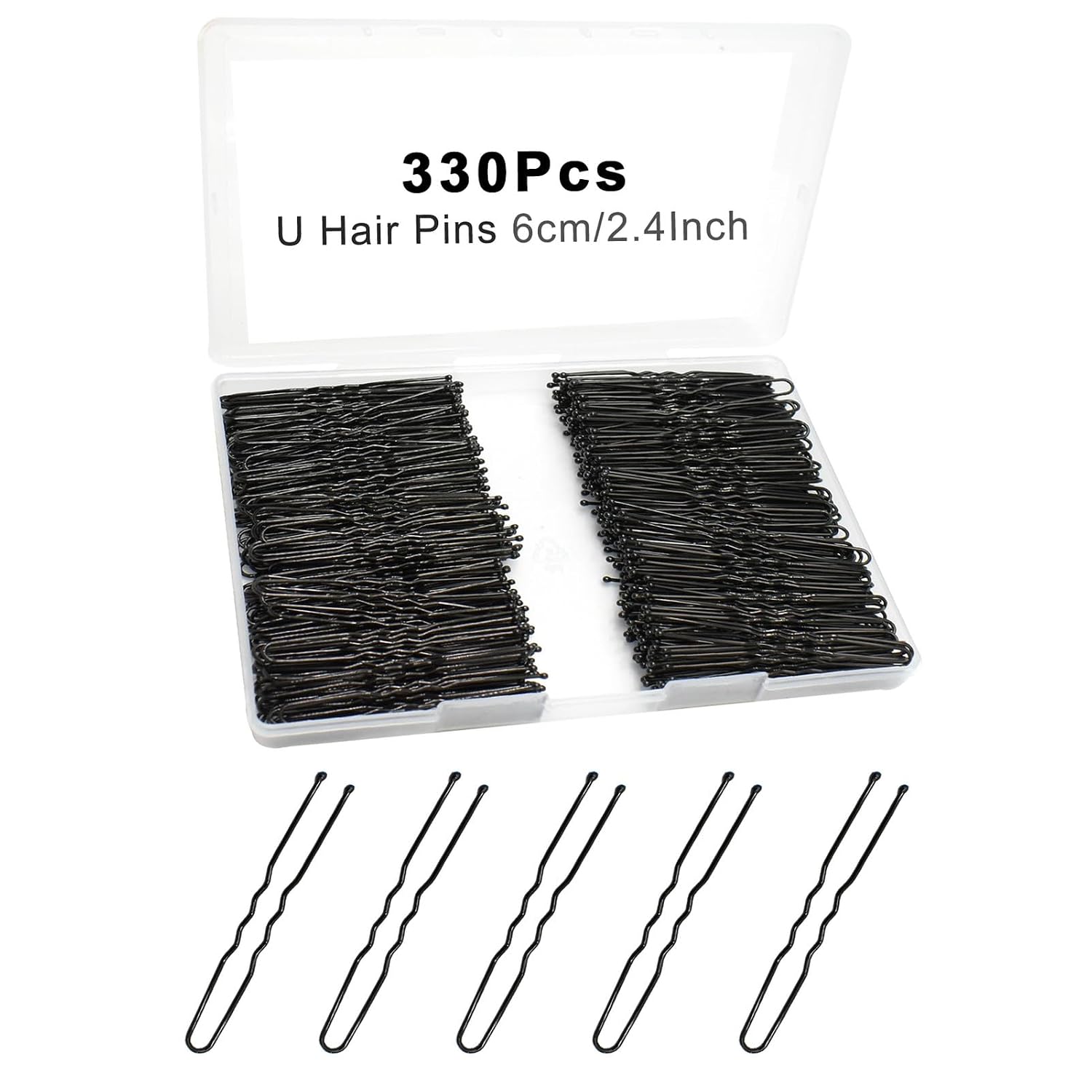 330 Count U Shaped Hair Pins For Buns, Yingfeng 2.4 Inch Bun Pins Black Hair Pins For Women Girls With Storage Box, Hair Accessories For All Hair Types