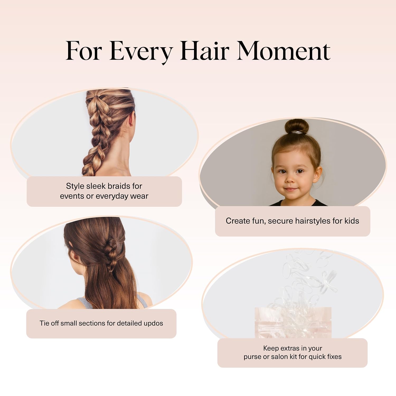 Kitsch Hair Ties No Damage For Kids, Teens And Women - Rubber Bands For Hair Styling | No Snag Hair Elastics | Daily Hair Accessories - 500Pcs (Clear)