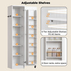 Ironck Narrow Kitchen Pantry Cabinet, 72" H,Slim For Small Place, White | Single Door With 6 Adjustable Shelves, Door Rack And Wheels, Space Saving Freestanding Storage Floor Cabinet
