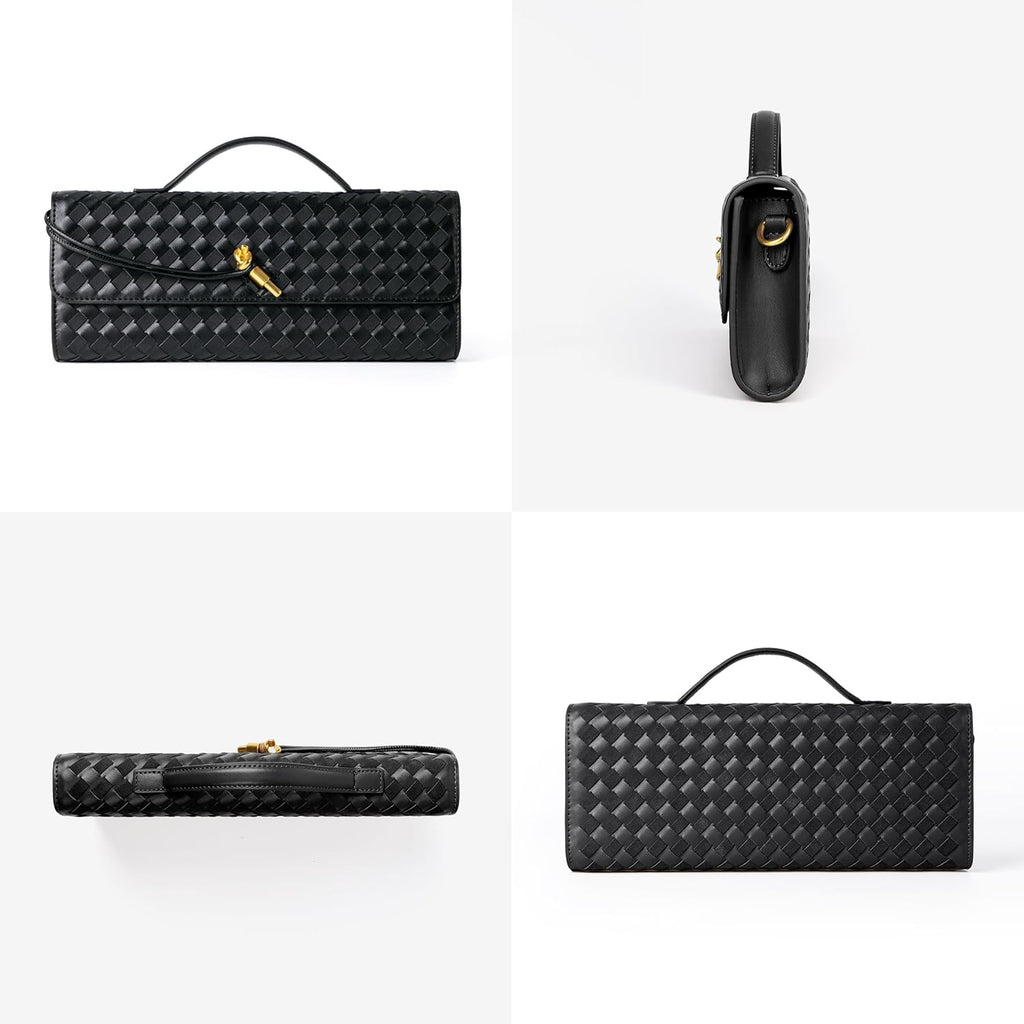 Joryin Woven Purse for Women Evening Clutch Woven Leather & Suede Handbags Crossbody Bag Suede Purse Formal Evening Bag