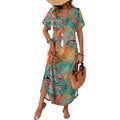 Wiholl Summer Dresses For Women Short Sleeve Maxi Dresses V Neck Sundress With Side Slit Pockets Casual Beach Dress
