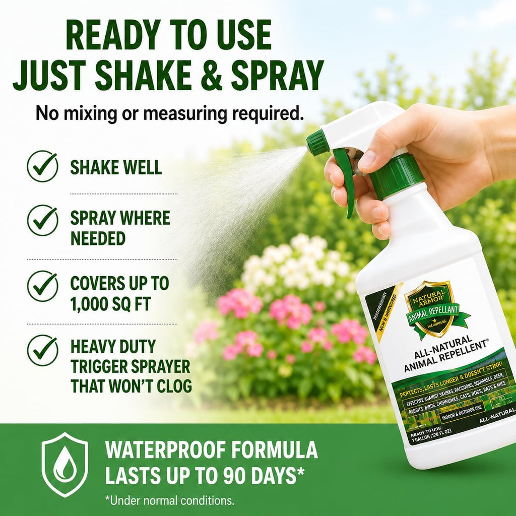 Animal & Rodent Repellent Spray. Repels Skunks, Raccoons, Rats, Mice, Deer Rodents & Critters. Repeller & Deterrent In Powerful Peppermint Formula – 128 Fl Oz Gallon Ready To Use