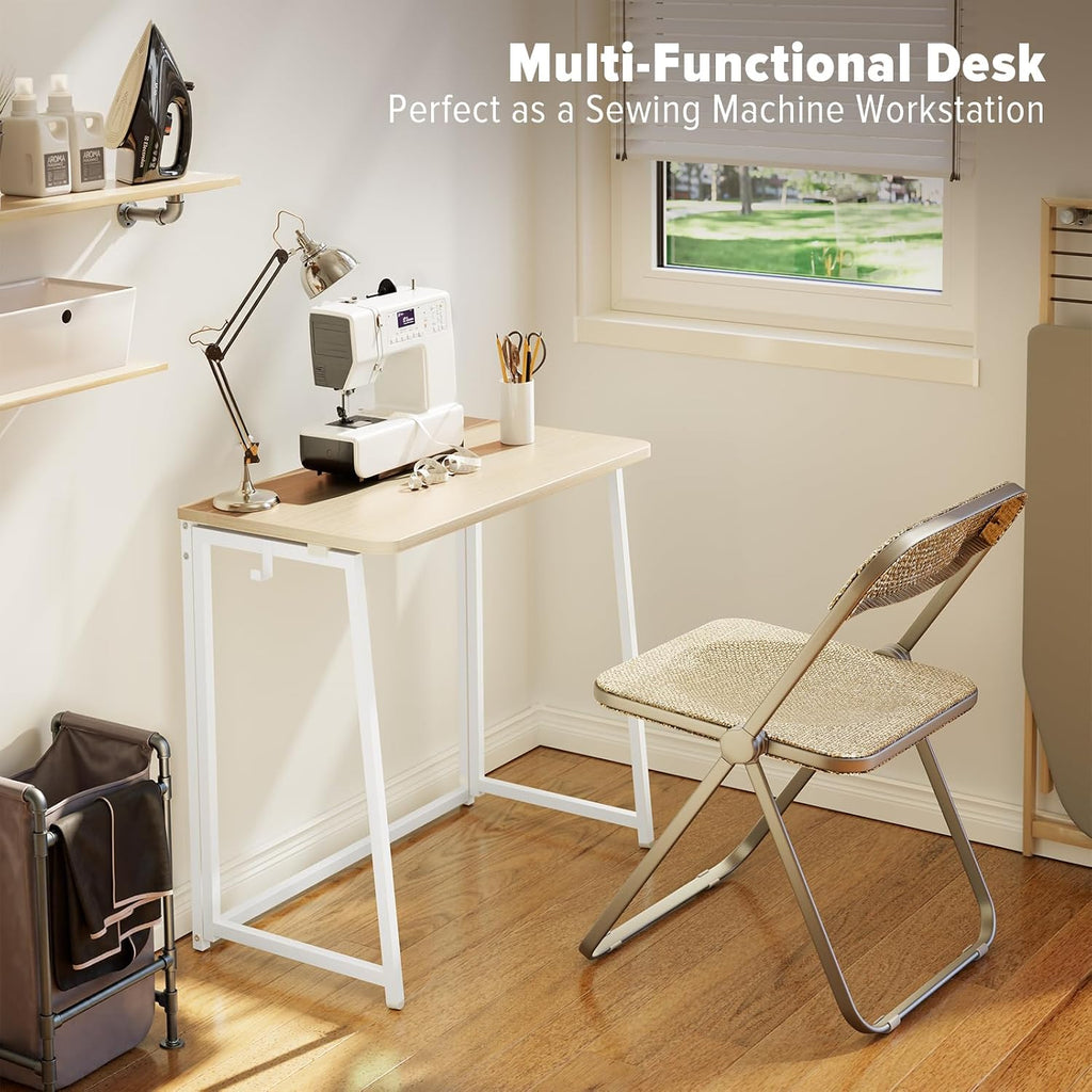 Wohomo Folding Desk, Small Foldable Desk 31.5" For Small Spaces, Space Saving Computer Table Writing Workstation For Home Office, Easy Assembly, Oak