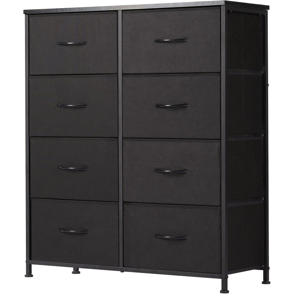 Sweetcrispy 8 Drawer Black Dresser For Bedroom Tall, Organizer Storage | Fabric Storage Tower, Chest Of Drawers With Steel Frame, Wood Top For Living Room, Closet