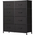 Sweetcrispy 8 Drawer Black Dresser For Bedroom Tall, Organizer Storage | Fabric Storage Tower, Chest Of Drawers With Steel Frame, Wood Top For Living Room, Closet
