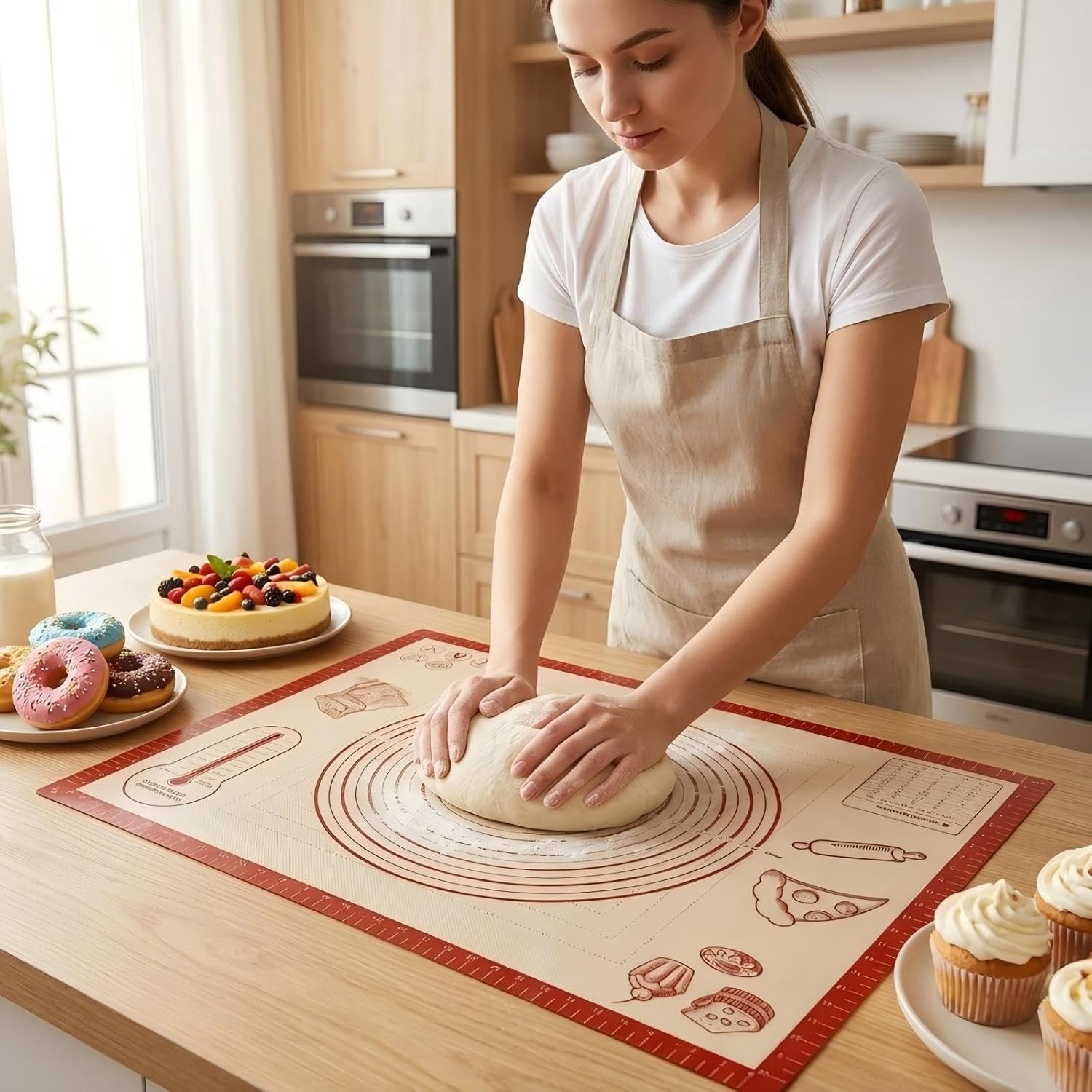 Silicone Baking Pastry Dough Mat - 28X20Inch Extra Large Cookie Bread Rolling Mats Sheet, Nonstick Kitchen Counter Kneading Board, Thick Reusable Pie Cookies Pizza Fondant Making Matt With Measurement