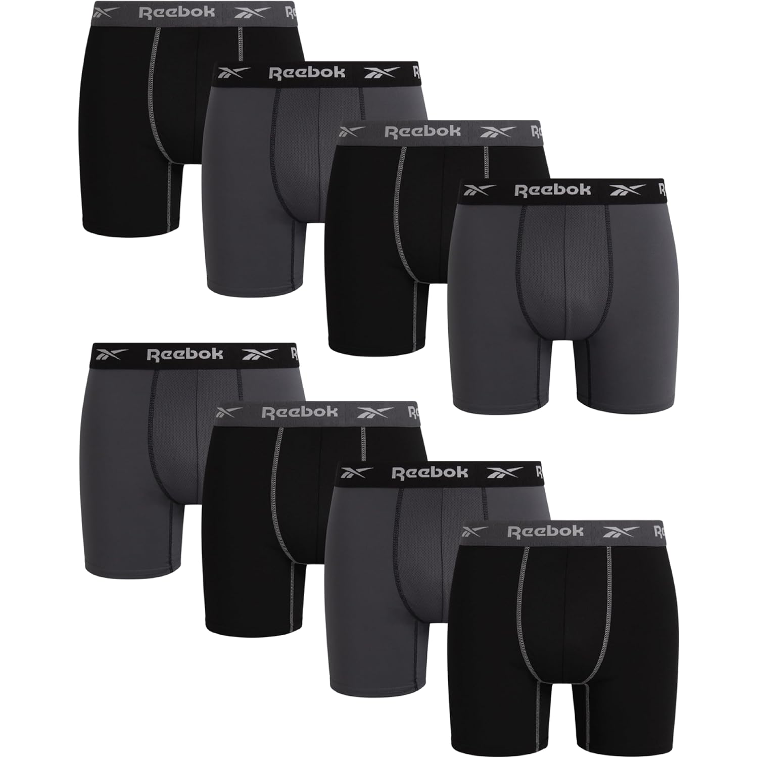 Reebok Mens Boxer Briefs - 8 Pack 6" Inseam Moisture Wicking Performance Mens Underwear Boxer Briefs With Contour Pouch