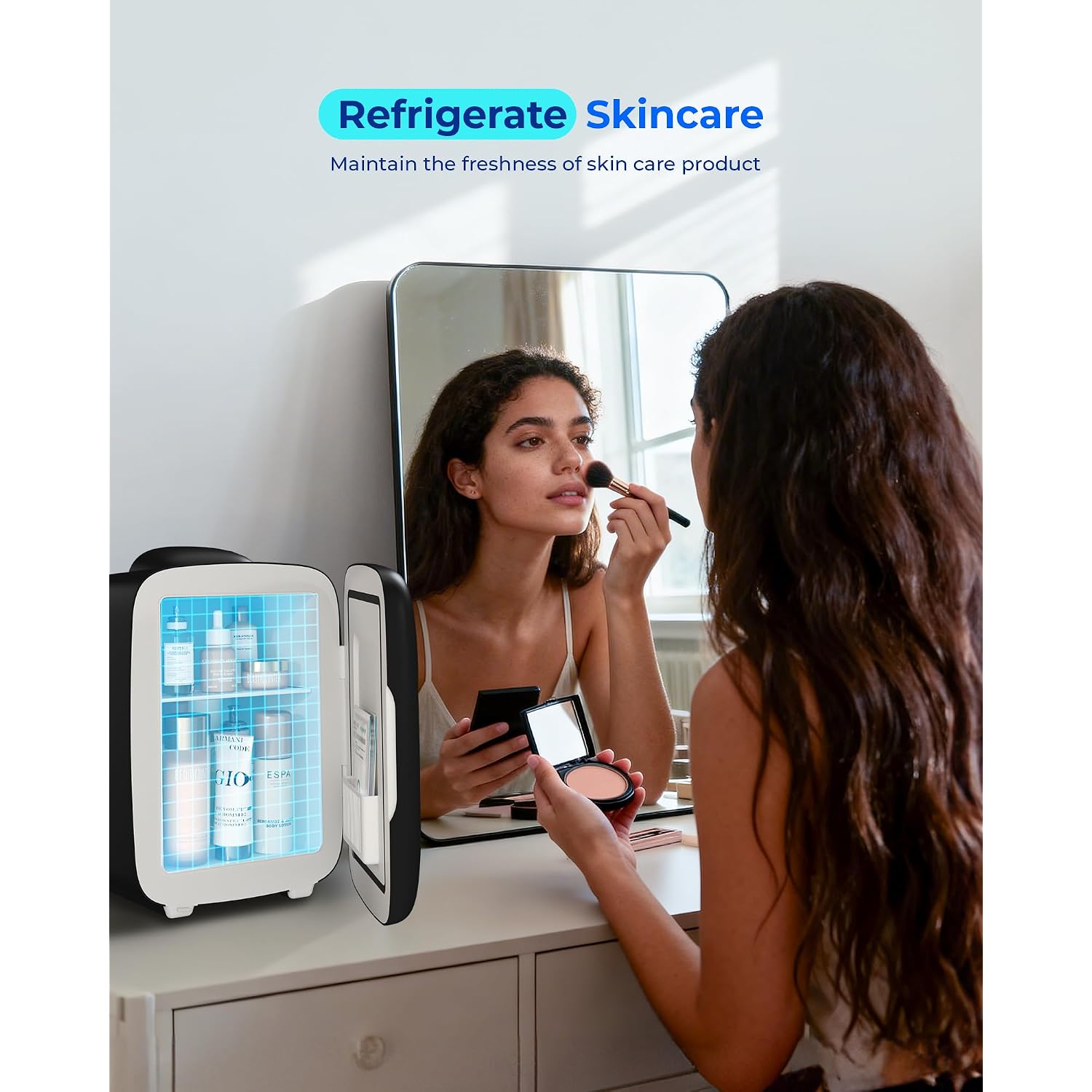 Mini Fridge, 4 Liter/6 Can Portable Cooler And Warmer Fridge For Drinks Skincare Food – Fast Cooling & Ultra-Quiet, Small Compact Refrigerator For Bedroom, Cosmetics, Office And Car(Black)