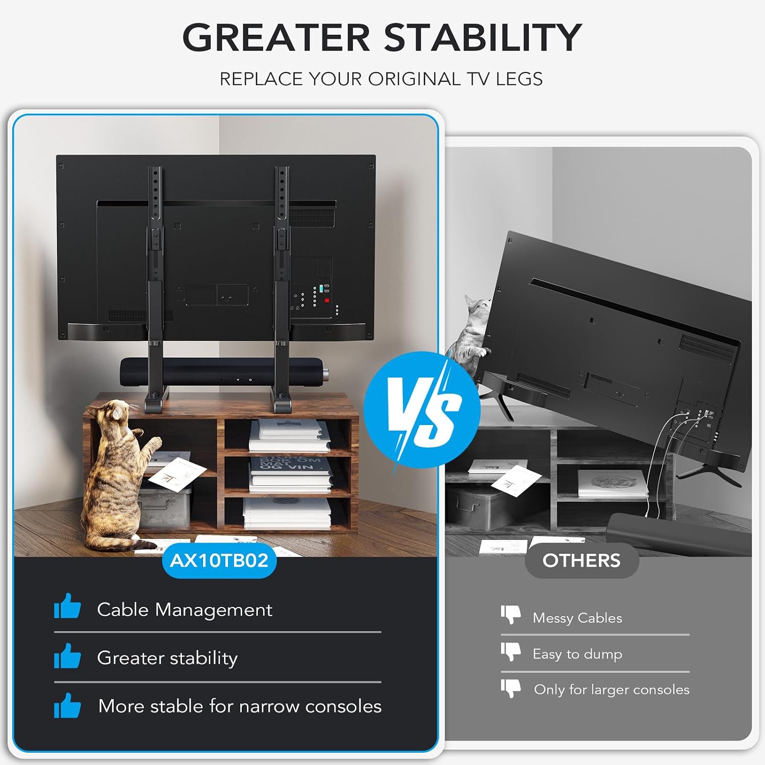 Universal Tv Stand, Table Top Tv Stand Base Wobble Replacement For Most 24 To 80 Inch Lcd Led Tvs, 7 Height Adjustable Tv Legs Hold Up To 150Lbs, Max Vesa 800X500Mm, Black Ax10Tb02