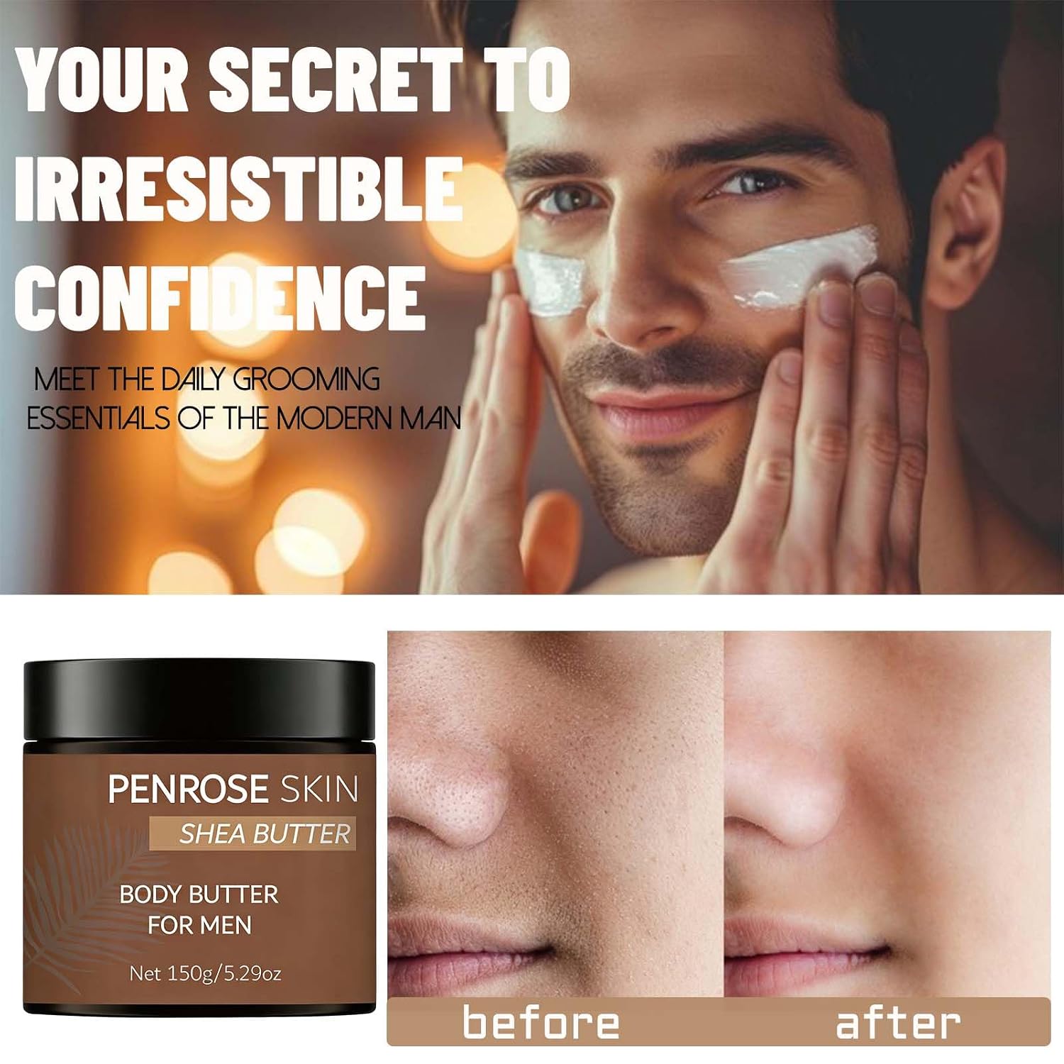 Body Butter, Penrose Skin Body Butter For Men, Scents Body Cream With Shea Butter, Cocoa Butter & Coconut Oil, Hydration That Hits & Long-Lasting Scent & Non-Greasy (1 Pcs)