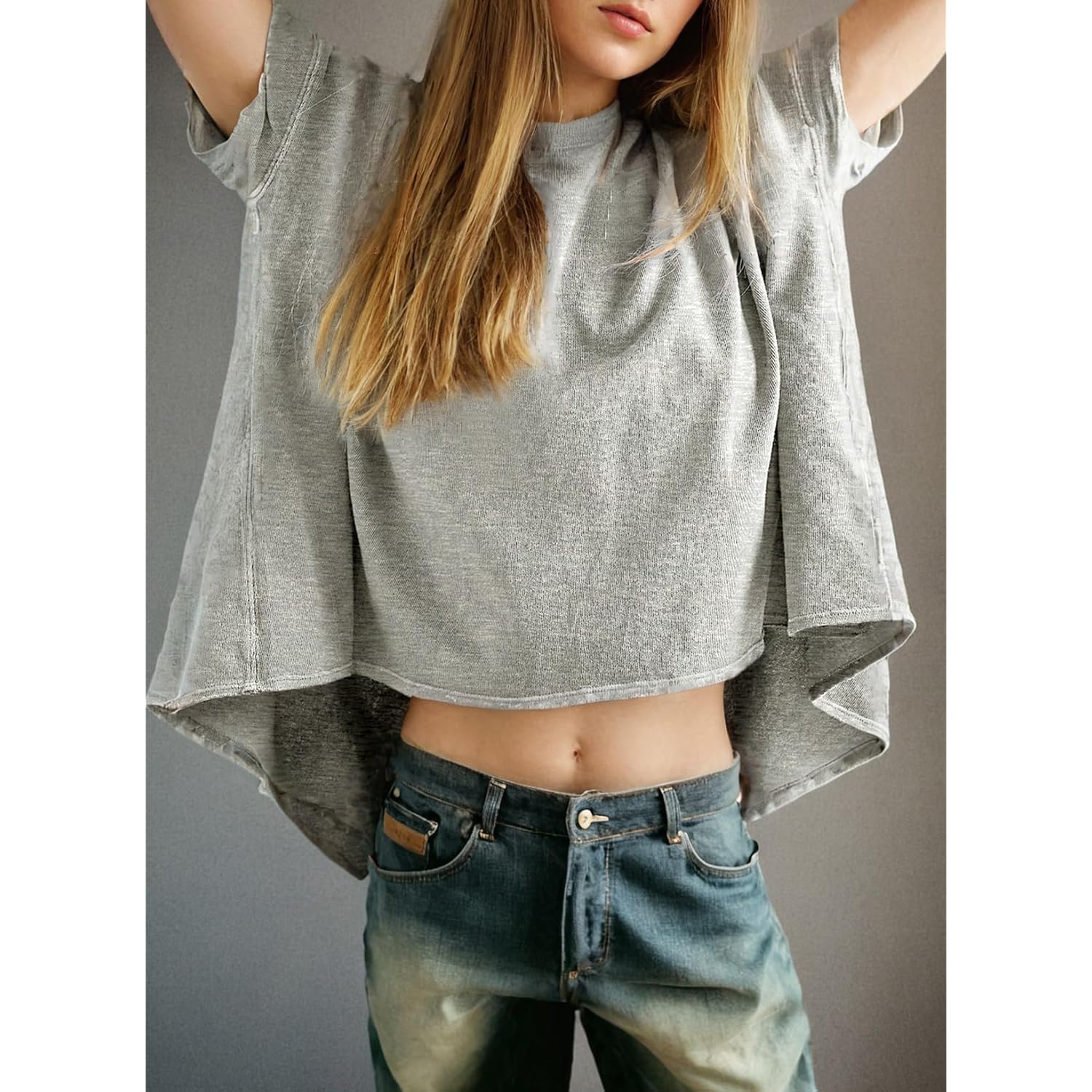 Dokotoo Summer Shirts 2026 Womens Solid T Shirts for Women Loose Oversized Tops Basic Tee A Light Grey