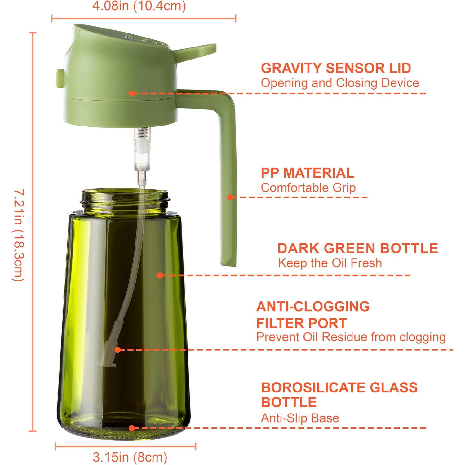 16Oz/470Ml Olive Oil Dispenser For Kitchen With Stickers - 2 In 1 Olive Oil Sprayer For Cooking, Air Fryer, And Salad, Black&Green (Light-Proof Kitchen Gadget)