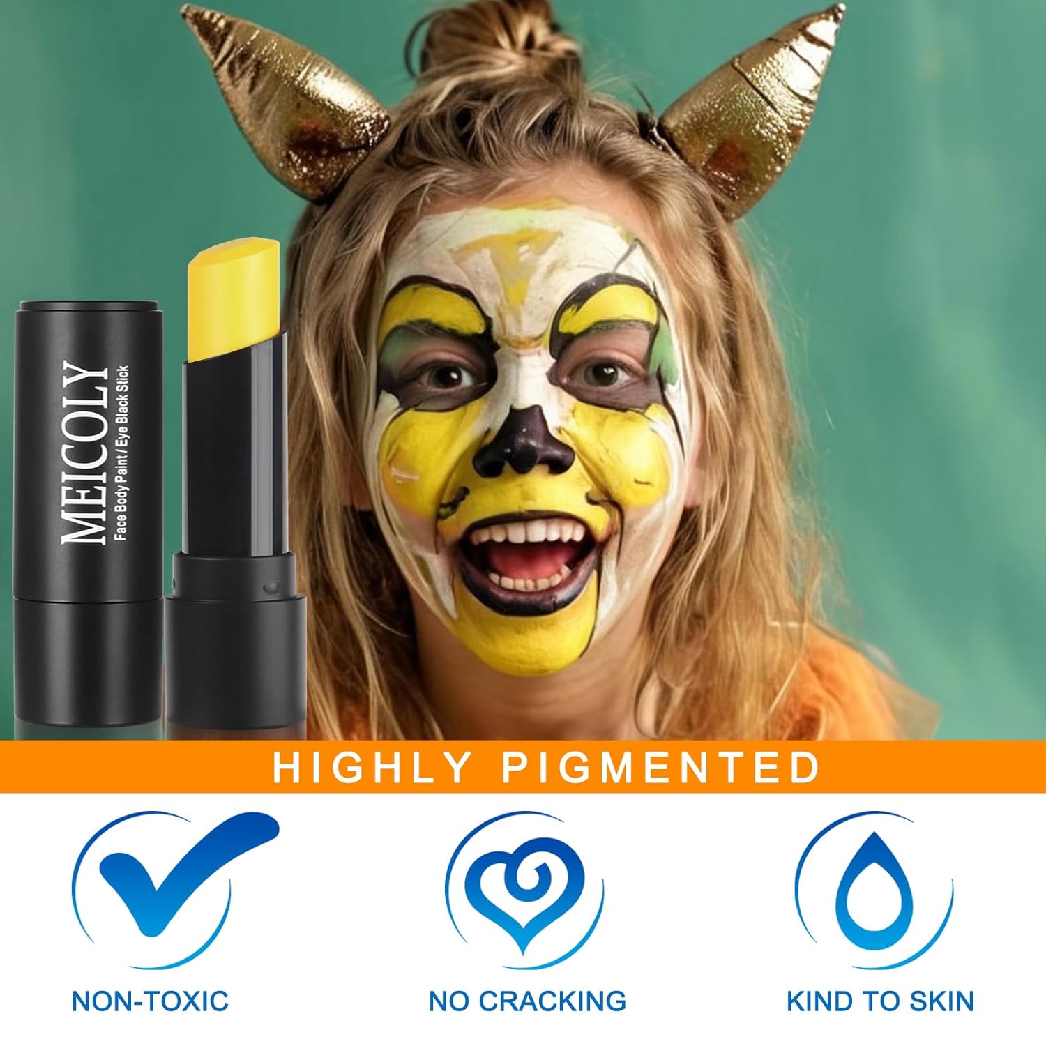 MEICOLY Yellow Eye Black Stick,Waterproof Eye Black Baseball Softball Football Lacrosse,Yellow Face Body Paint Stick for Field Day,Face Paint for Halloween SFX Lion Tiger Cosplay Makeup