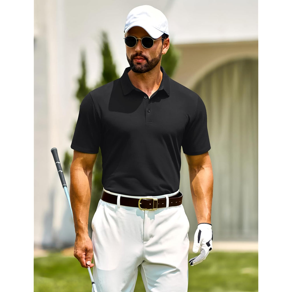 Cotrasen Men'S Polo Shirts Short Sleeve Soft Cotton Pique T-Shirts 3 Buttons Classic Fit Casual Performance Golf Shirts