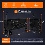Originsure Collapsible Wagon Cart Foldable - Lightweight Portable Heavy Duty Folding Beach Wagons With Wheels - Outdoor Utility Carts For Grocery, Camping, Shopping, Sports, Garden With Large Capacity